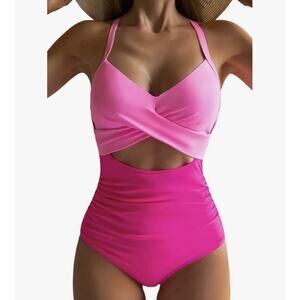 Eomenie Women's One Piece Swimsuits Tummy Control Cutout High Waisted Bathing S